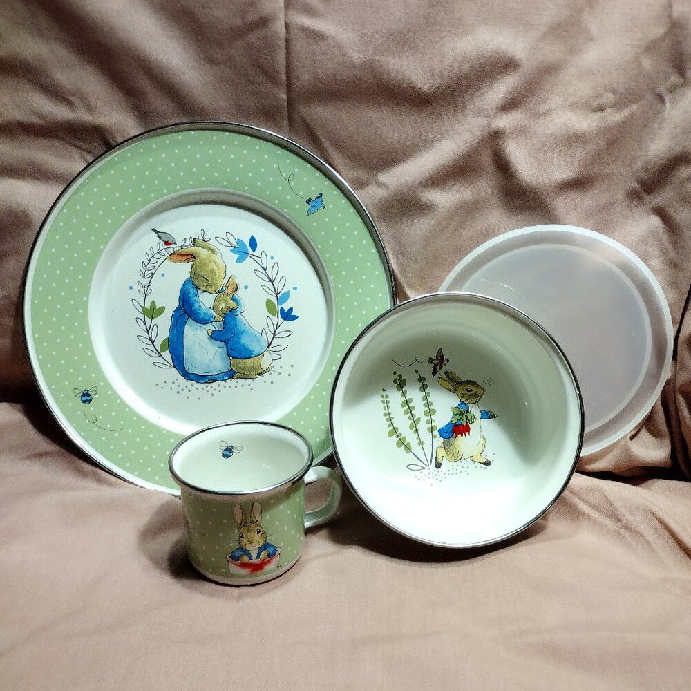Polka Dot Peter Pattern Enamelware 3-piece Child Dinner Set